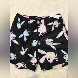 Playboy Black and Pink Bunny Print Shorts